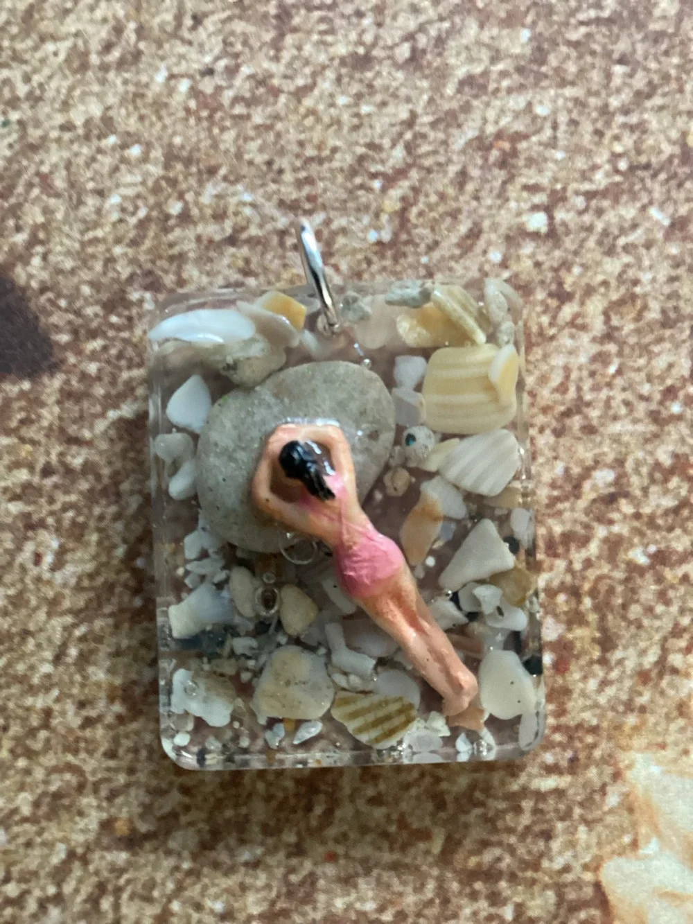 Il Dolce Far Niente: Sunbather on Granite Boulder Ocean Resin Charm